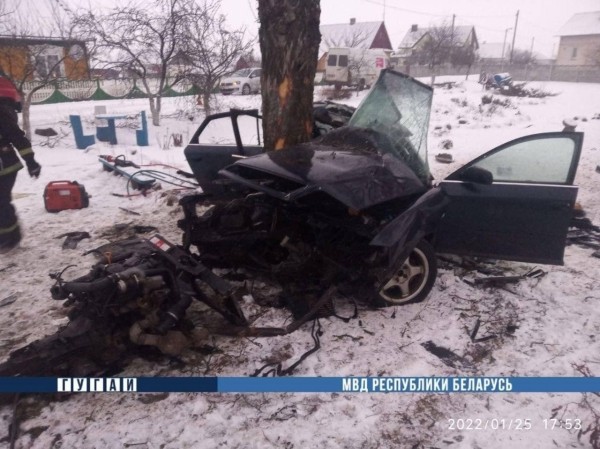 В Лунинецком районе легковушка врезалась в дерево, погиб пассажир